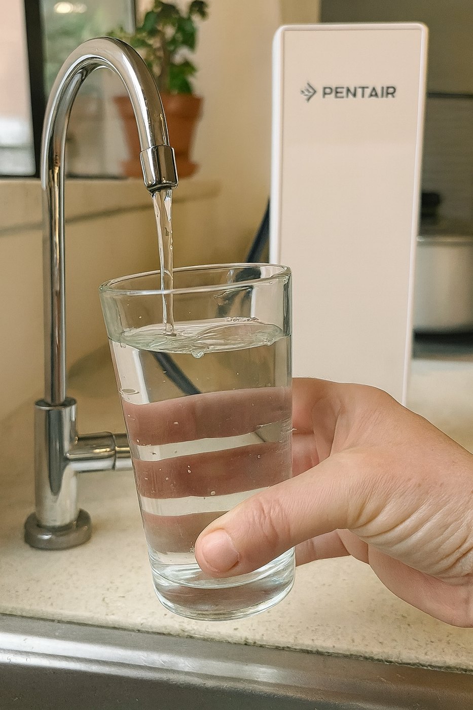 Pouring a glass of ES60-filtered water