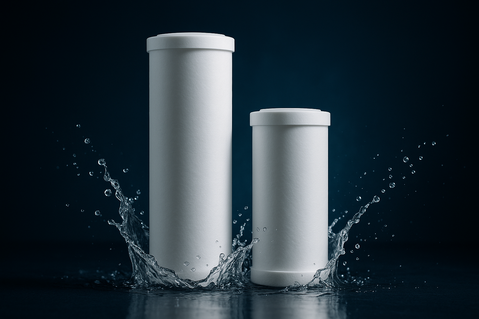 Filter cartridges with water flowing over them.