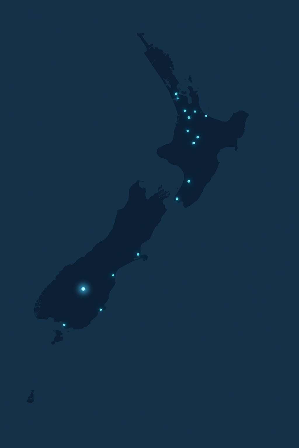 Map of New Zealand with delivery locations.